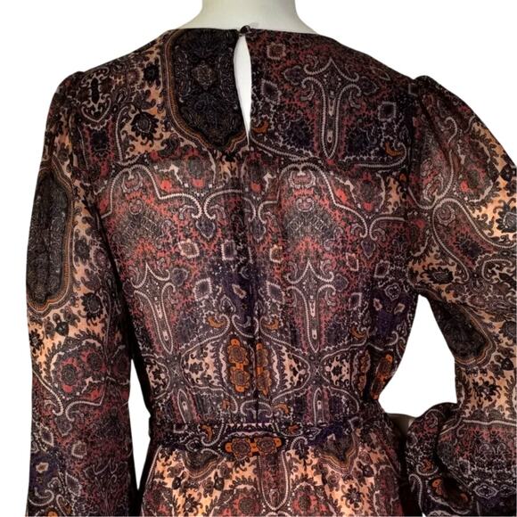 MINKPINK Paisley Midi Dress Romantic Boho Sheer Tiered Size Medium - Picture 4 of 5